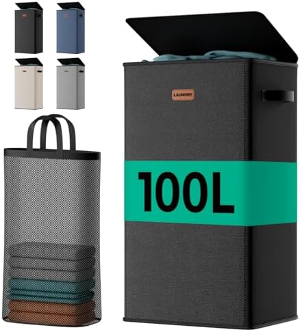 100L Large Capacity Laundry Hamper, Collapsible Laundry Basket Space-Saving by MECINFUL