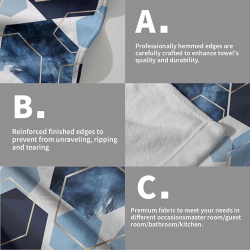 Blue Gold Hexagon Bathroom Hand Towels 2 Pack 14.4"x28.3" Navy Blue Modern - Image 5