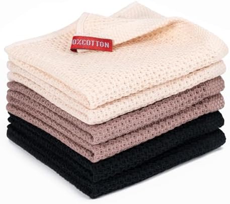 Kitchen Towels 6-Pack Kitchen Dish Cloths, 100% Cotton, 12x12 In by BOOMIBOO