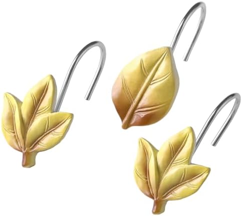 Yellow Plant Leaf Shower Curtain Hooks, Eucalyptus Bathroom Decor by Gibelle