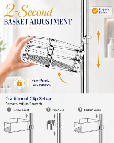 SEIRIONE Corner Shower Caddy Tension Pole, Quick Setup, Rust-Free Bathroom - Image 7