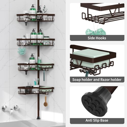 DAOYA Corner Shower Caddy Tension Pole Bronze Tension Rod Shower Organizer - Image 5