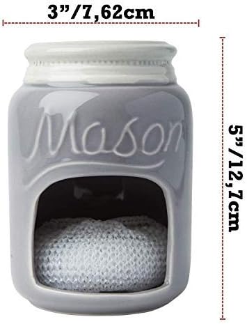 Comfify Grey Mason Jar Ceramic Sponge Holder – Farmhouse Sink Caddy - Image 3