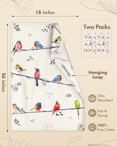 Miss Adola 150GSM Flour Sack Kitchen Towels Set of 2, Watercolor Bird - Image 4