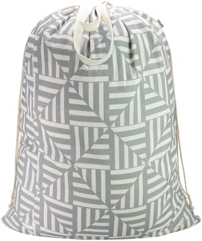 Canvas Laundry Bag with Handles & Drawstring 30"Wx35"H, L+ Geometry Gray by CALACH