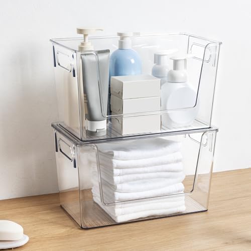 2 Pack Large Stackable Storage Bins, Plastic Container Organizer - Image 5