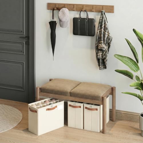 Varhomax Shoe Organizer Box for Closet, Small Fabric Storage Basket Beige - Image 2