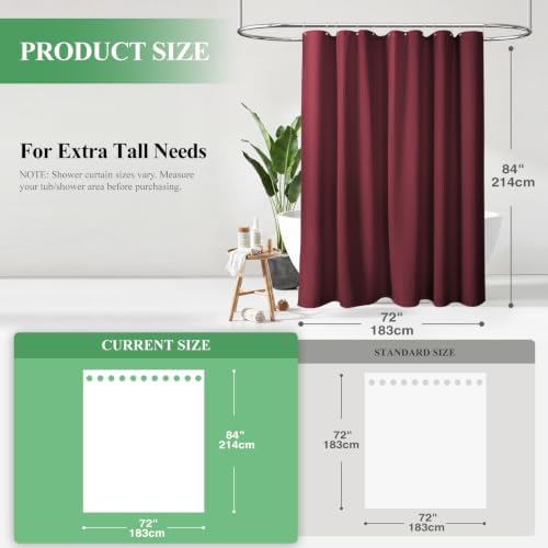 Dynamene Extra Long Waffle Shower Curtain 256 GSM Fabric 72"x84" Burgundy - Image 2