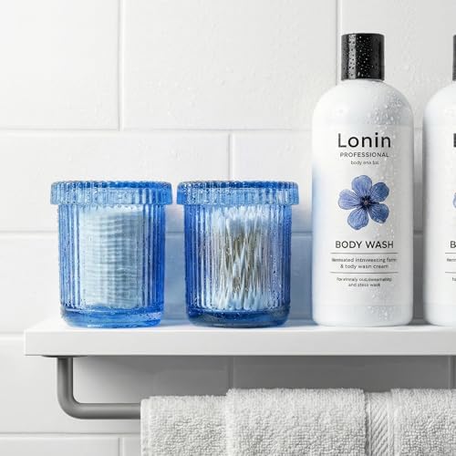 Navy Blue Thick Glass Bathroom Qtip Holder, 2 Pack - Image 2