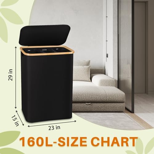 160L Laundry Hamper with Lid, 3 Section Laundry Basket with 3 Removable Bag - Image 6