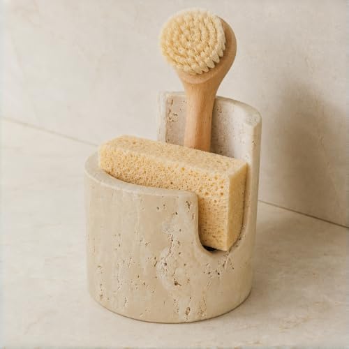 Travertine Sponge Holder, High-Low Airflow Stone Sink Caddy by Apasqro