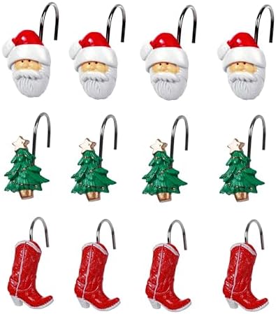 Two Fish Home Fashions Set of 12 Decorative Christmas Tree Resin Shower Curtain - Image 6