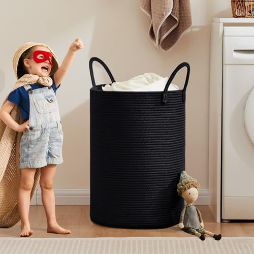 80L Large Black Laundry Basket Tall Woven Hamper - Image 4