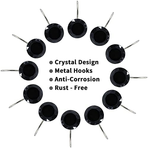 Black Diamond Crystal Bling Shower Curtain Hooks Rings - Image 4