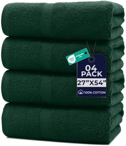 DAN RIVER 600 GSM Cotton Large Bath Towels Set of 4, 27 x 54 Inches H-Green by DanRiver