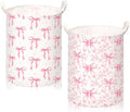 CroBlissful 2 Pcs Pink Bow Laundry Basket Coquette Storage Basket by CroBlissful