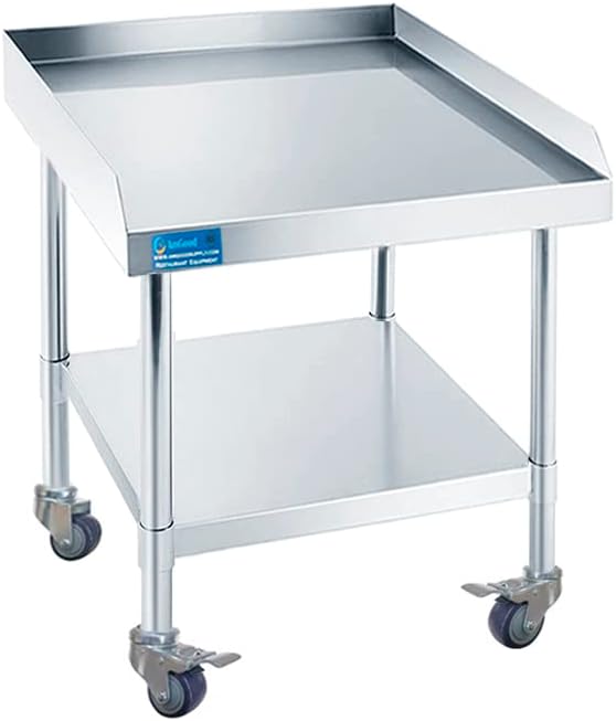 Stainless Steel Rolling Equipment Grill Table Stand | 30" x 30" Work Table with Undershelf & 4 Casters (2 with Brakes) | Heavy-Duty Mobile Table for Kitchen or Utility Use