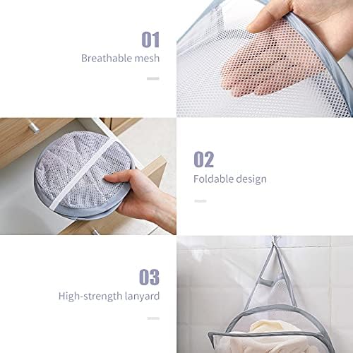 Pop-up Hanging Laundry Hamper Small Mesh Laundry Basket 2 Pack Foldable Hamper - Image 6