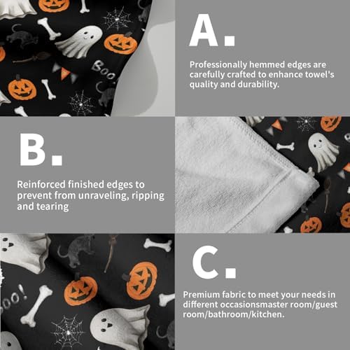 Halloween Black Hand Bath Towel Set of 2 Boo Cute Ghost Orange Pumpkins - Image 5