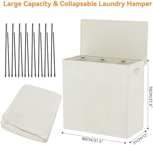 WOWLIVE 180L Laundry Hamper 3 Section, Large Laundry Basket - Image 5