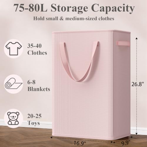Optish 75L Pink Slim Laundry Hamper, Large Laundry Basket - Image 3