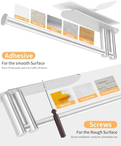 STWWO Under Cabinet Paper Towel Holder, Self Adhesive Paper Towel Rack - Image 5