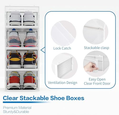 Seseno 12 Pack Shoe Organizer Storage Bins Clear Plastic Stackable Shoe Boxes - Image 6