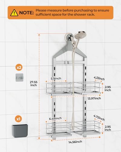 ODesign 2 Tier Shower Caddy for Handheld Shower Heads Anti-Swing Silver - Image 2