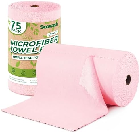 Microfiber Cleaning Cloths Roll 75 Pack 12x12 Inch Lint Free by SOOWASH