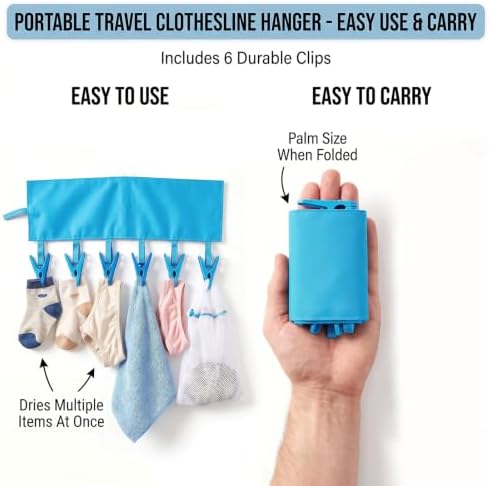 Mini Clothespins Travel Hangers 3-Pack Solid Blue, Foldable Portable Clothes - Image 4