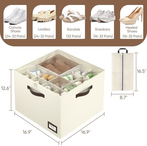 OIAHOMY 2 Pack Shoe Organizer for Closet, Large Foldable Shoe Storage Bins - Image 3