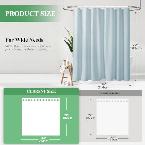 Dynamene Extra Wide Waffle Shower Curtain 256 GSM Fabric 84x72 Fog Blue - Image 2