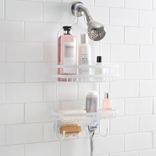 Bath Bliss Shower Head Caddy, Suction Cup Backing, 2 Tier Shelving & 6 - Image 3