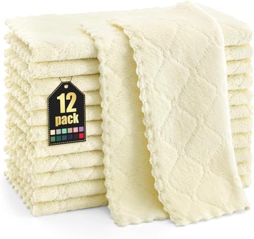 Homaxy 12 Pack Super Soft & Absorbent Dish Cloths, Cream Yellow by Homaxy