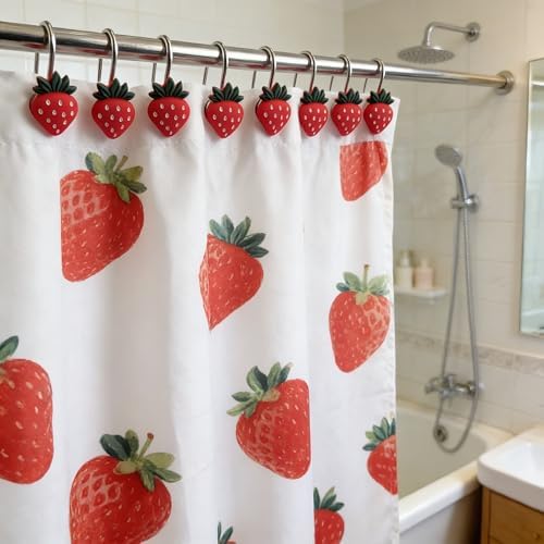 Two Fish Home Fashions Set of 12 Decorative Strawberry Shower Curtain Hooks - Image 2