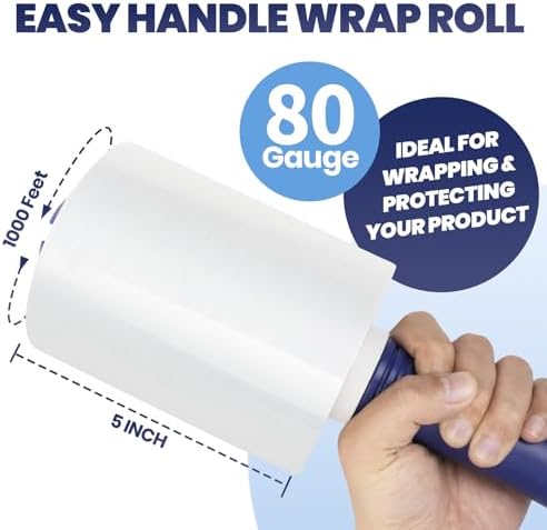 ADHES Mini Hand Stretch Wrap Film, 80 Gauge Industrial Strength - Image 2
