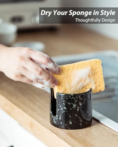 Zoeeker Sponge Holder for Kitchen, Ceramic Sink Caddy Scrub Sponge Rack - Image 5