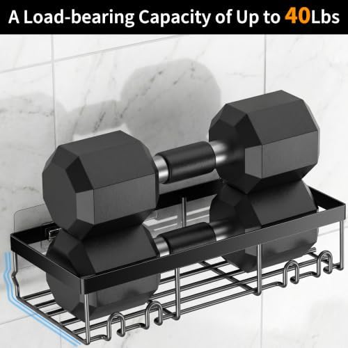 Moforoco Shower Caddy Shelf Organizer Rack, Self Adhesive Black Bathroom - Image 3