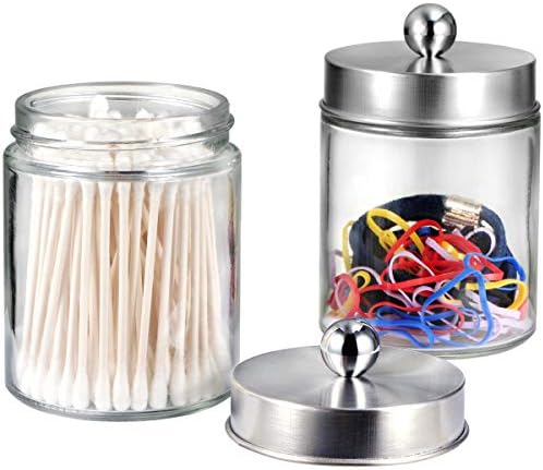 Amolliar Apothecary Jar Bathroom Qtip Holder Glass, Brushed Nickel 2Pc - Image 2