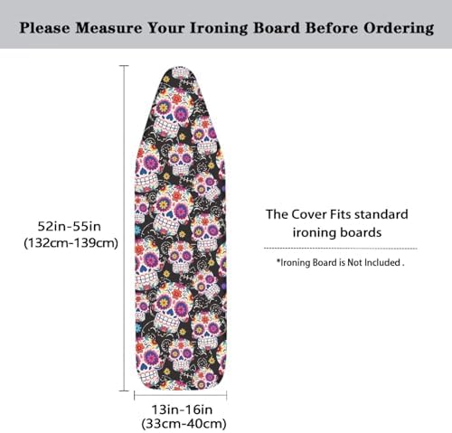 Halloween Ethnic Skull Ironing Board Cover, Boho Style Graffiti Skulls 15x54 - Image 5