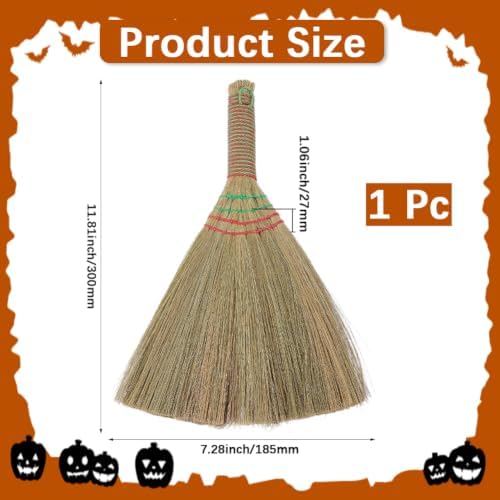 GORGECRAFT 12 Inch Hand Whisk Broom Soft Grass Natural Handle Bamboo Dark Khaki - Image 2