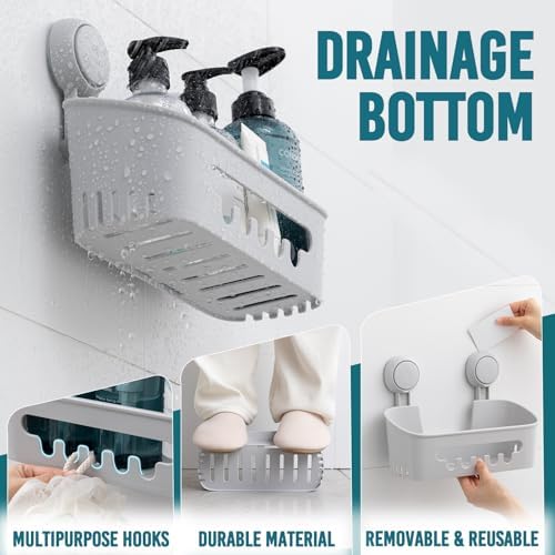 TAILI Shower Caddy Suction Cup, Bathroom Organizer Shelves Grey 2 pack - Image 3