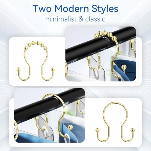 OEH Shower Curtain Hooks, Metal Shower Curtain Hangers, Double Hook Gold Shower - Image 6