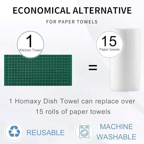 Homaxy 100% Cotton Terry Kitchen Towels, 7 Pack, Dark Green - Image 7