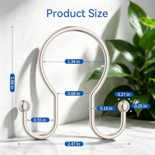 OEH Shower Curtain Hooks, Metal Shower Curtain Hangers, Double Hook Shower - Image 2