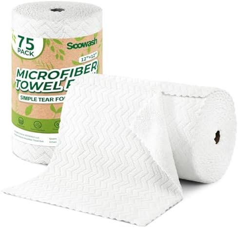 Microfiber Cleaning Cloths Roll 75 Pack 12x12 Inch Lint Free by SOOWASH