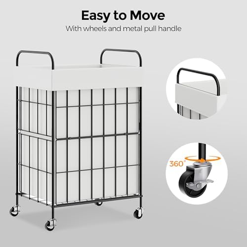 90L Laundry Hamper with Wheels, Laundry Basket with Handle and Liner Bag - Image 5