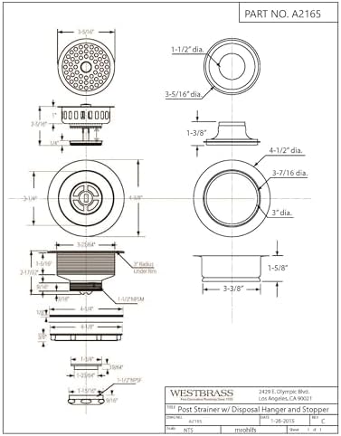 Westbrass A2165-50 4-1/4" OD Post Style Large Kitchen Basket Strainer - Image 2