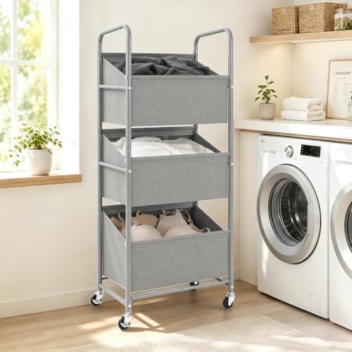 STO STO 3-Tier Vertical Rolling Laundry Hamper, Removable Bags - Image 2