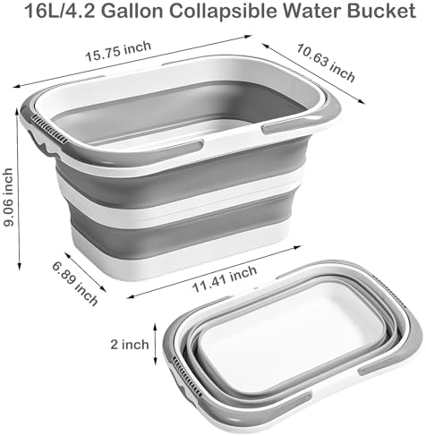 Collapsible Bucket with Handle 16L, Foldable Rectangular Plastic Water Bucket - Image 2
